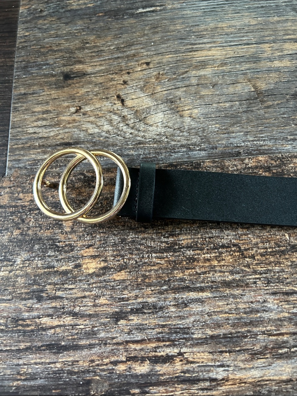 Black Women's Belt with Gold Double-Ring Buckle